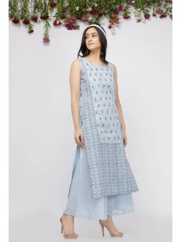 Tjori - Blue Kota Hand-Block Printed Kurta and Blue Cotton Palazzo (Set of 2)