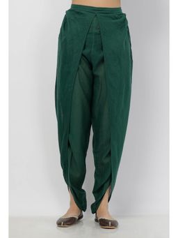 Tjori - Irvin Plain Double Layered Bottle Green Kote Transparent Dhoti