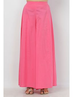 Tjori - Gul Pink Plain Flared Cotton Palazzo