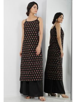 Tjori - Kani Black Floral Buti Hand-Block Printed Cotton Slip