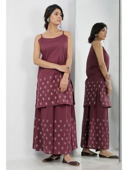 Tjori - Iya Purple Hand-Block Printed Cotton Slip