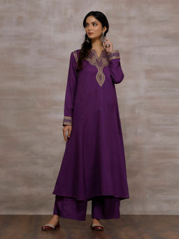 Tjori - Purple Embroidered Kurta