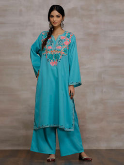 Tjori - Sky Blue Embroidered Kurta