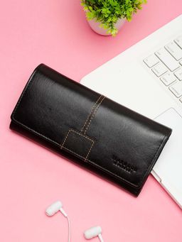Teakwood - Women Black Solid Three Fold Wallet