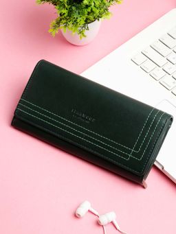 Teakwood - Women Green Solid Three Fold Wallet