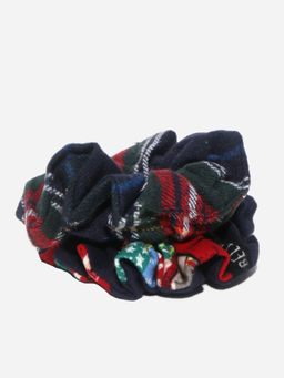 ToniQ - Christmas Green and Red Checked Hair Scrunchies Rubber Band Set (Pack of 2)