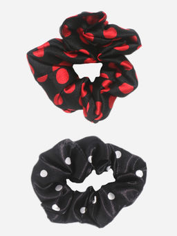 ToniQ - Red and Black Polka Dot Printed Christmas Scrunchies Rubber Band Set (Pack of 2)