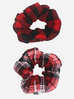 ToniQ - Red and White Checked Christmas Scrunchies Rubber Band Set (Pack of 2)