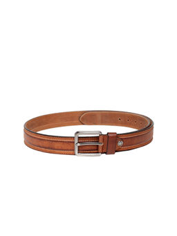 Teakwood - Men Tan Genuine Leather Belt With Contrast Stitch Details