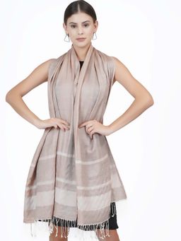 La Vastraa - Beige Silk Wool Solid Light Silver Scarf
