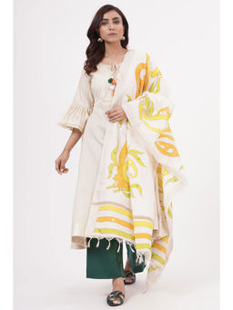 Khushboo & Pankaj - White Green Chanderi Dupatta