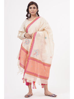Khushboo & Pankaj - Beige Handblock Print Dupatta