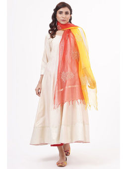 Khushboo & Pankaj - Yellow Red Organza Zari Dupatta