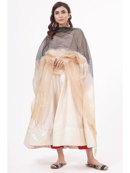 Khushboo & Pankaj - Beige Black Organza Zari Dupatta