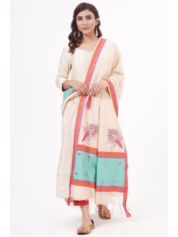 Khushboo & Pankaj - Beige Chanderi Hand Block Dupatta