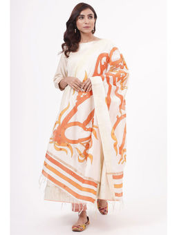 Khushboo & Pankaj - White Orange Chanderi Dupatta