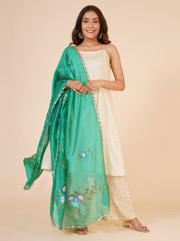 Khushboo & Pankaj - Green Silk Handpainted Dupatta