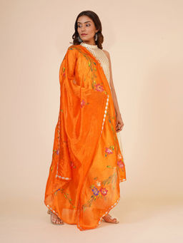 Khushboo & Pankaj - Orange Silk Handpainted Dupatta