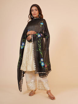 Khushboo & Pankaj - Black Silk Handpainted Dupatta