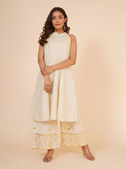 Khushboo & Pankaj - Ivory Zari Pure Chanderi Anarkali Kurta With Palazzo (Set Of 2)