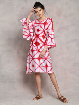 Khushboo & Pankaj - Red Chanderi Clamp Dyeing Dress