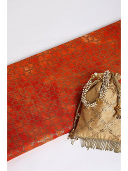 Khushboo & Pankaj - Orange Foil Printed Kota Fabric