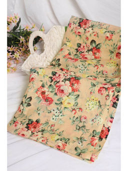 Khushboo & Pankaj - Peach Floral Print Linen Fabric