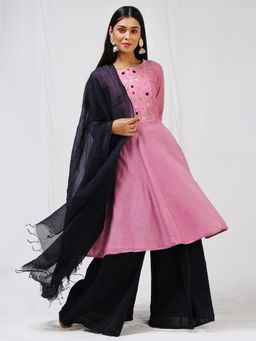 Khushboo & Pankaj - Pink Embroidered Kurta with Palazzo and Dupatta (Set of 3)