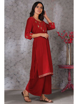 Khushboo & Pankaj - Red Velvet Kurta with Palazzo (Set of 2)
