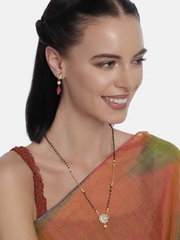 Laida - Gold-Plated Black Kundan Studded Mangalsutra With Earrings (Set of 2)