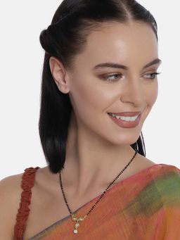 Laida - Gold-Plated Black Leaf Design Mangalsutra With Earrings (Set of 2)