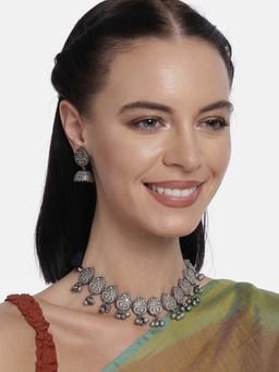 Laida - Silver Oxidized Handcrafted Paisley Design Ghungroo Hanging Jewellery Set (Set of 2)