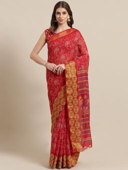 Sareemall - Red Party Brasso Printed Saree With Unstitched Blouse