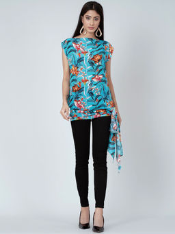 First Resort by Ramola Bachchan - Blue Tropical Print Top