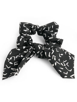 ToniQ - Monochrome Black & White Printed Hair Scrunchie For Women - OSXXIH12 B