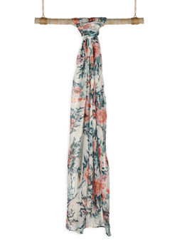 ToniQ - Classic Multicolour Floral Printed With Gold Lurex Scarf Stole For Women