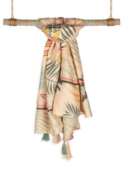 ToniQ - Classic Multicolour Trendy Tropical Printed Tasselled Square Scarf For Women