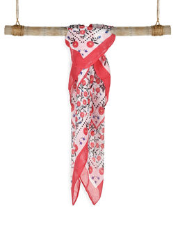ToniQ - Classic Off White Floral Printed With Contrast Border Square Scarf For Women