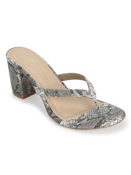 Truffle Collection - Grey Snake PU Slip On High Heel Sandals