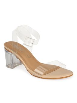 Truffle Collection - Nude Patent Perspex Clear Block Heels
