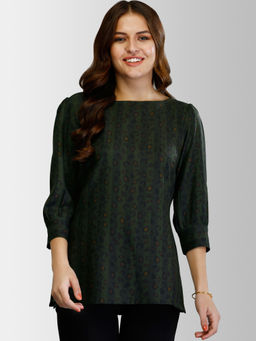 FABLE STREET - Deep Olive Striped Animal Print Top