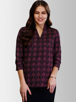 FABLE STREET - Vivid Burgundy Open Band Neck Printed Top