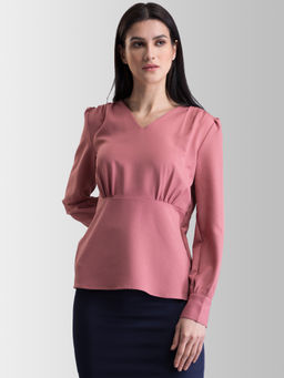 FableStreet - V Neck Empire Line Top - Pink