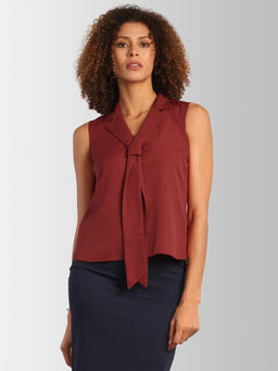 FableStreet - Red Solid Collar Neck Top