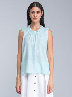 FableStreet - Blue High Low Gather Detail Top