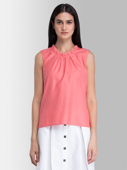 FABLE STREET - Pink High Low Gather Detail Top