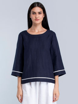 FableStreet - Navy Blue Round Neck Top