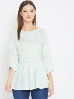 The Kaftan Company - Powder Blue Top with Hand Embroidery