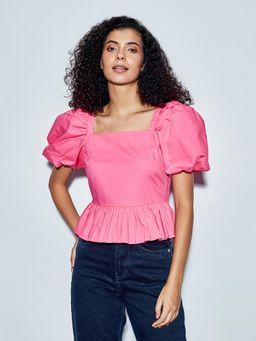 Cover Story - Pink Poplin Peplum Top