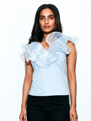 blue ruffle top